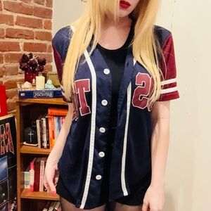 Navy and Burgundy Button-Up Jersey